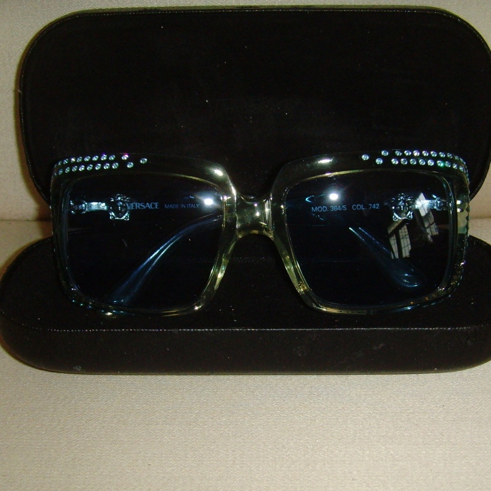 VERSACE Vintage Blue and Rhinestone Sunglasses - Picture 4 of 16